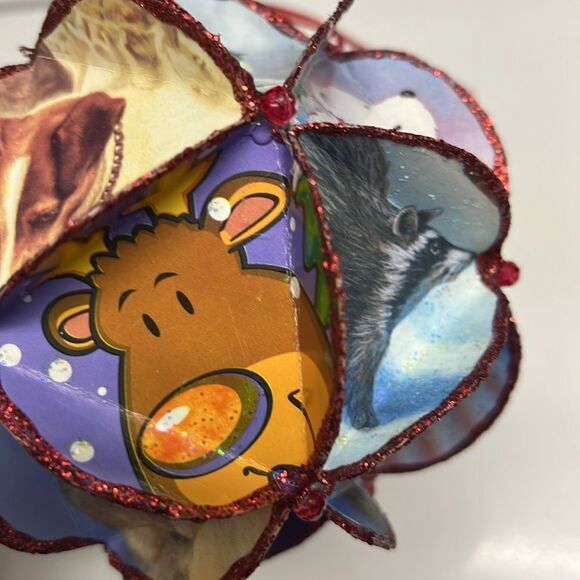 Recycled Christmas Cards Handmade Ornaments Set of two- Diameter 4” - Picture 11 of 14